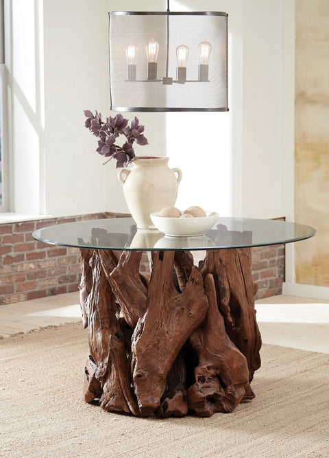 Colmar Round Dining Table Base Natural Teak Light BrownNatural Light Brown
