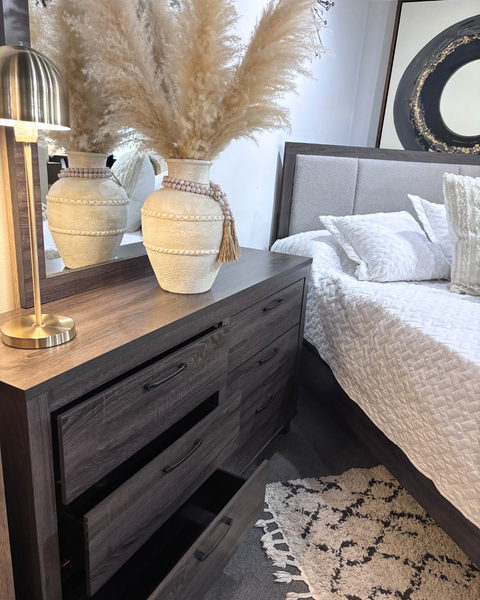 Modern Gray Upholstered Queen Bedroom Set  4 Piece