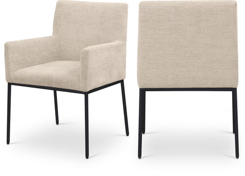 Florence Beige Chenille Fabric Upholstered Dining Arm Chair , 2-Piece (Style 1)
