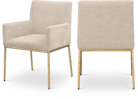 Florence Beige Chenille Fabric Upholstered Dining Arm Chair , 2-Piece (Style 2)