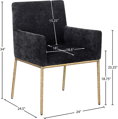 Florence Black Chenille Fabric Upholstered Dining Arm Chair , 2-Piece (Style 2)