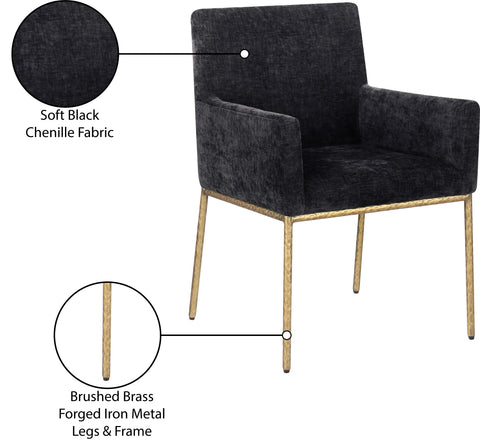 Florence Black Chenille Fabric Upholstered Dining Arm Chair , 2-Piece (Style 2)