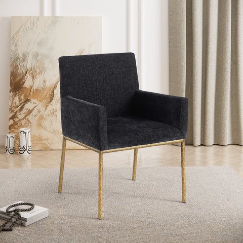 Florence Black Chenille Fabric Upholstered Dining Arm Chair , 2-Piece (Style 2)