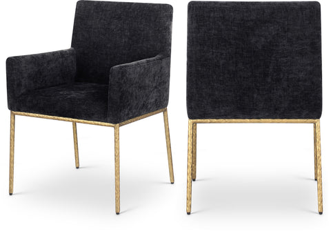 Florence Black Chenille Fabric Upholstered Dining Arm Chair , 2-Piece (Style 2)