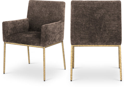 Florence Brown Chenille Fabric Upholstered Dining Arm Chair , 2-Piece (Style 1)
