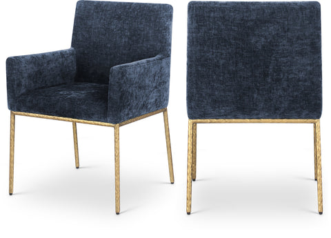 Florence Navy Chenille Fabric Upholstered Dining Arm Chair , 2-Piece (Style 1)