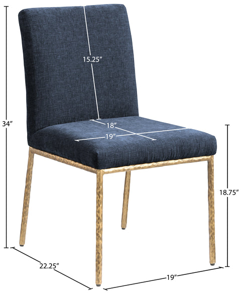 Florence Navy Chenille Fabric Upholstered Dining Side Chair , 2-Piece (Style 1)
