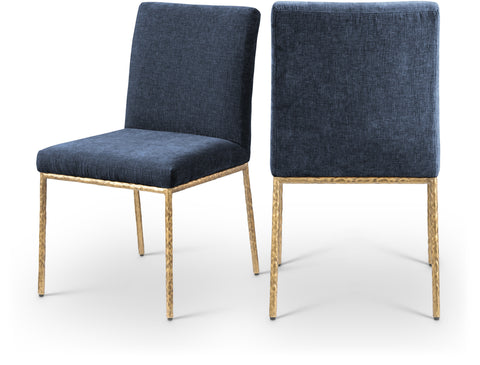 Florence Navy Chenille Fabric Upholstered Dining Side Chair , 2-Piece (Style 1)