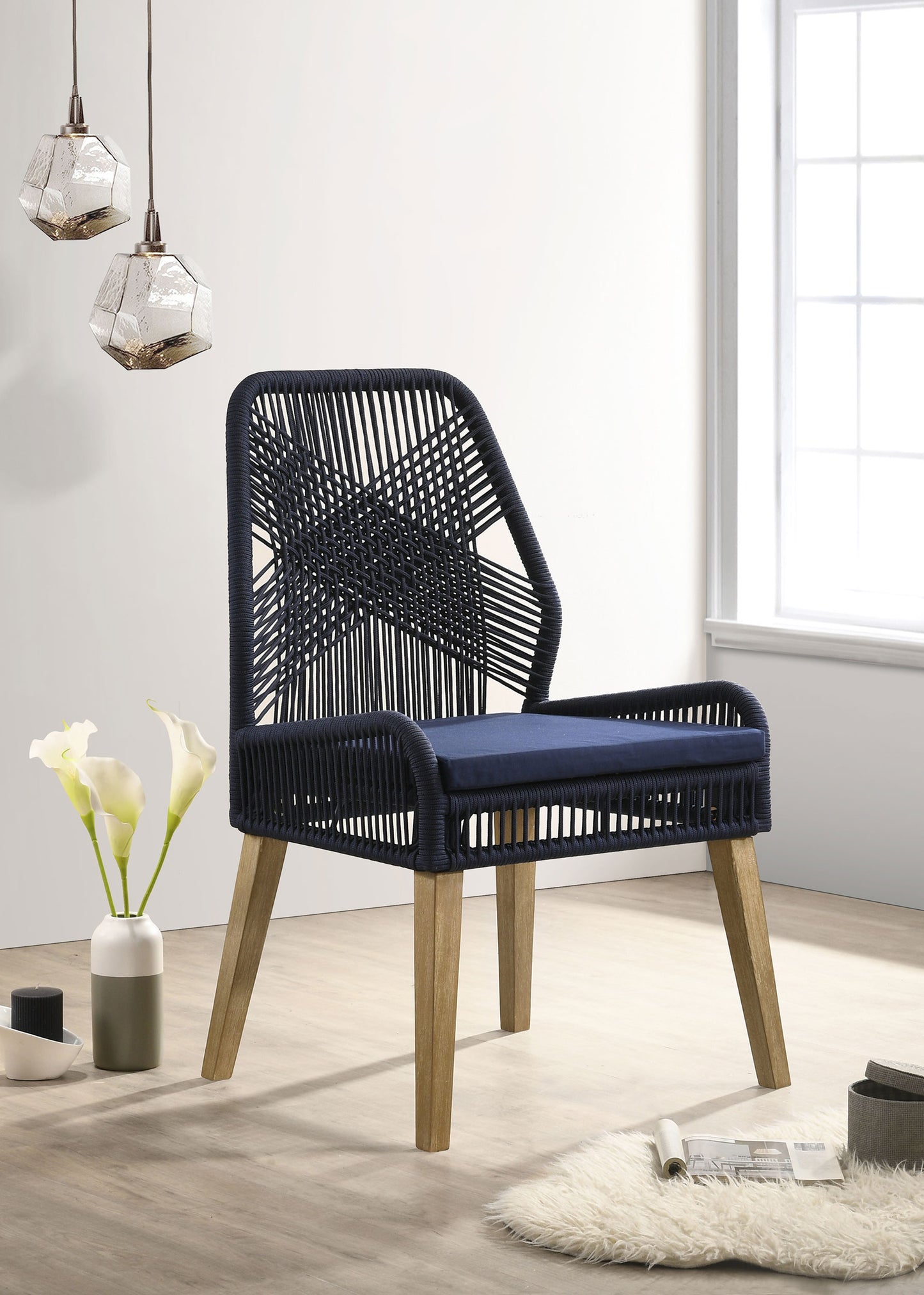 shelly woven rope dining side chairs dark navy (set of 2)dark navy