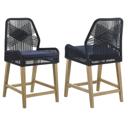 Shelly Woven Rope Counter Chair with Cushion Navy (Set of 2)Dark Navy