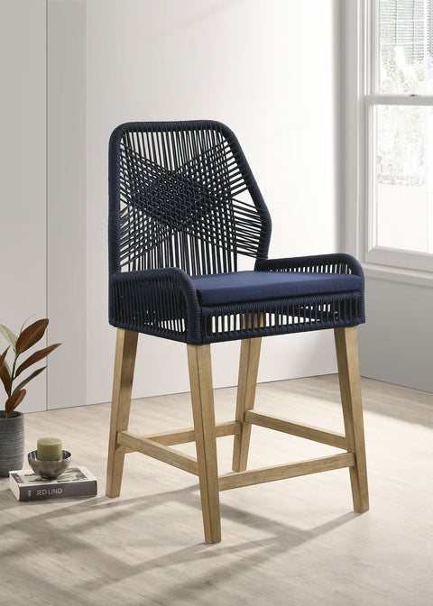 Shelly Woven Rope Counter Chair with Cushion Navy (Set of 2)Dark Navy