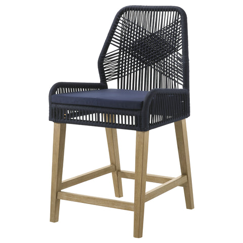 Shelly Woven Rope Counter Chair with Cushion Navy (Set of 2)Dark Navy