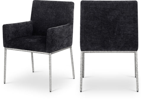 Florence Black Chenille Fabric Upholstered Dining Arm Chair , 2-Piece (Style 3)