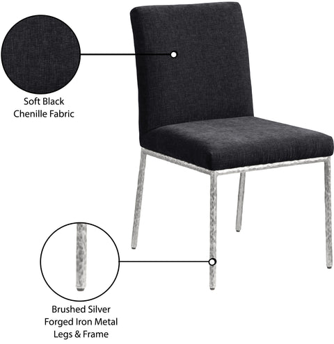 Florence Black Chenille Fabric Upholstered Dining Side Chair , 2-Piece (Style 3)