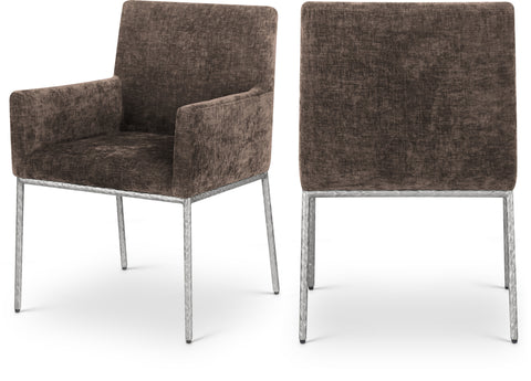 Florence Brown Chenille Fabric Upholstered Dining Arm Chair , 2-Piece (Style 2)