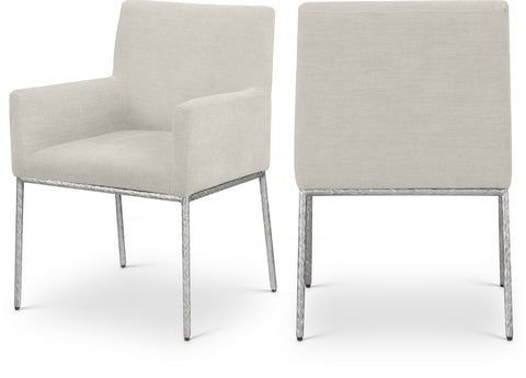Florence Cream Chenille Fabric Upholstered Dining Arm Chair , 2-Piece (Style 3)