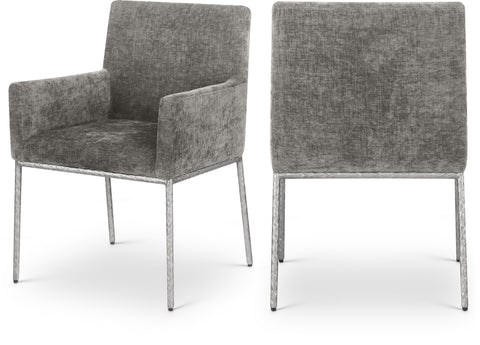 Florence Grey Chenille Fabric Upholstered Dining Arm Chair , 2-Piece (Style 2)