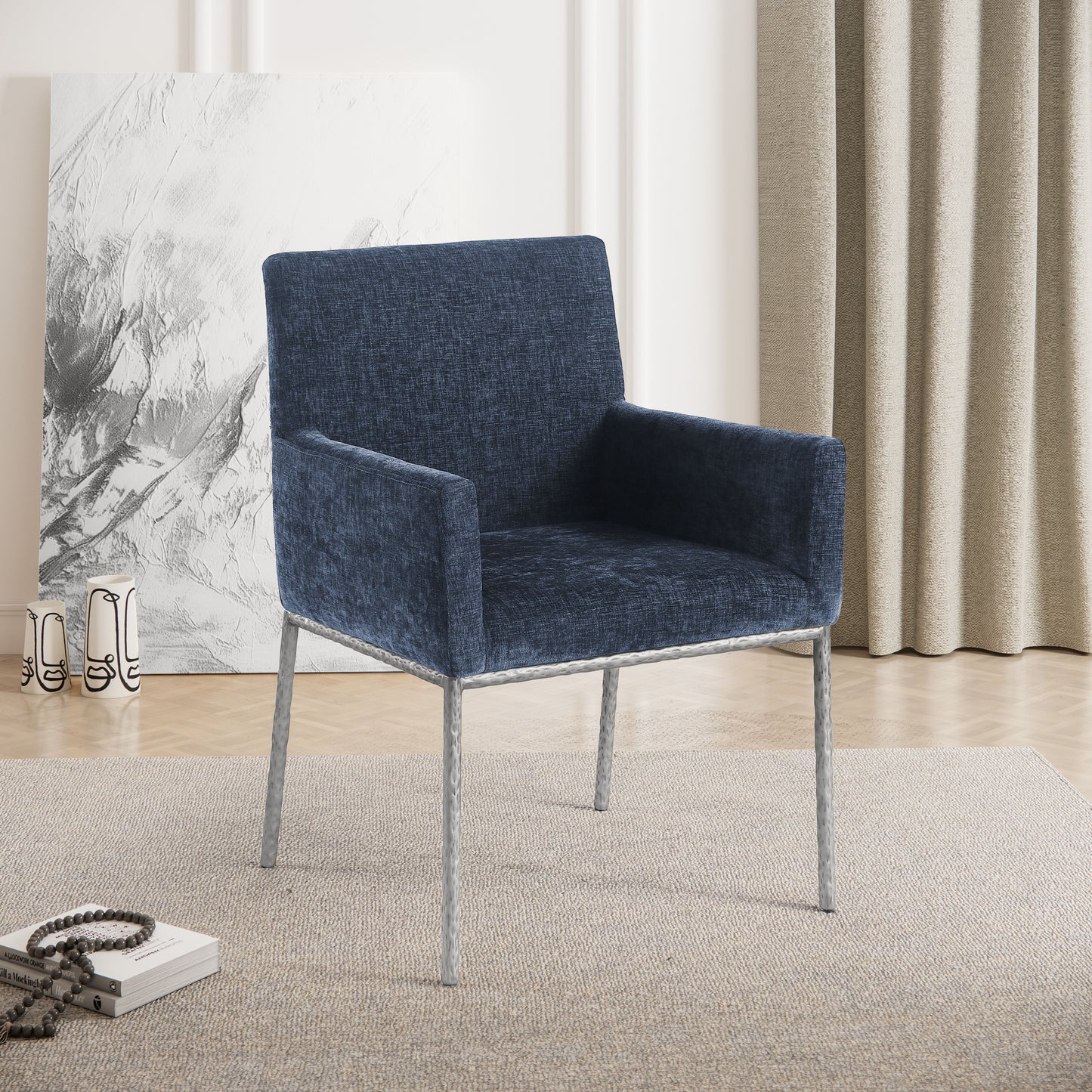 shiloh navy chenille fabric dining chair