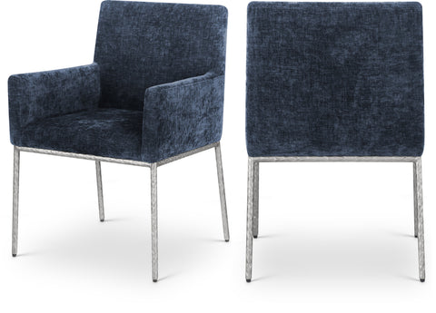 Florence Navy Chenille Fabric Upholstered Dining Arm Chair , 2-Piece (Style 2)