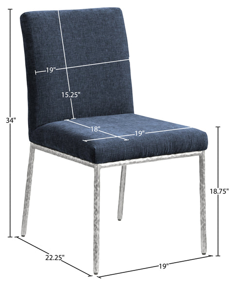 Florence Navy Chenille Fabric Upholstered Dining Side Chair , 2-Piece (Style 2)