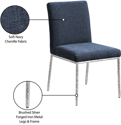 Florence Navy Chenille Fabric Upholstered Dining Side Chair , 2-Piece (Style 2)