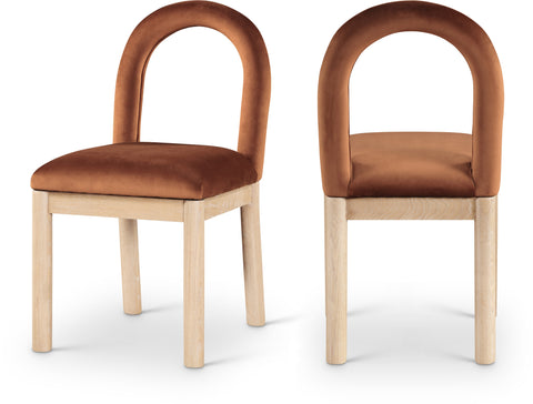 Greer Cognac Velvet Upholstered Dining Chair , 1 Piece (Style 1)