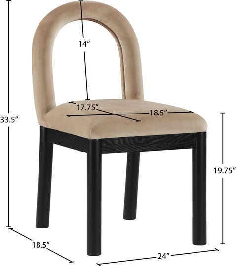 Greer Beige Velvet Upholstered Dining Chair , 1 Piece (Style 1)