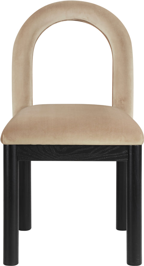 Greer Beige Velvet Upholstered Dining Chair , 1 Piece (Style 1)