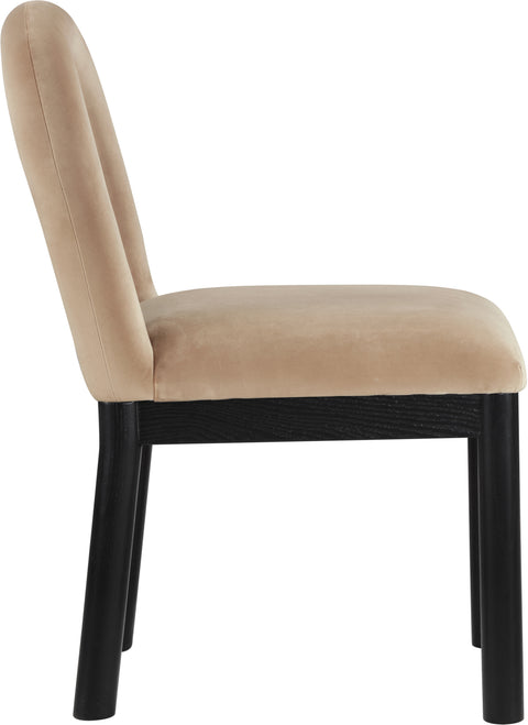 Greer Beige Velvet Upholstered Dining Chair , 1 Piece (Style 1)