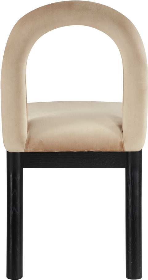 Greer Beige Velvet Upholstered Dining Chair , 1 Piece (Style 1)