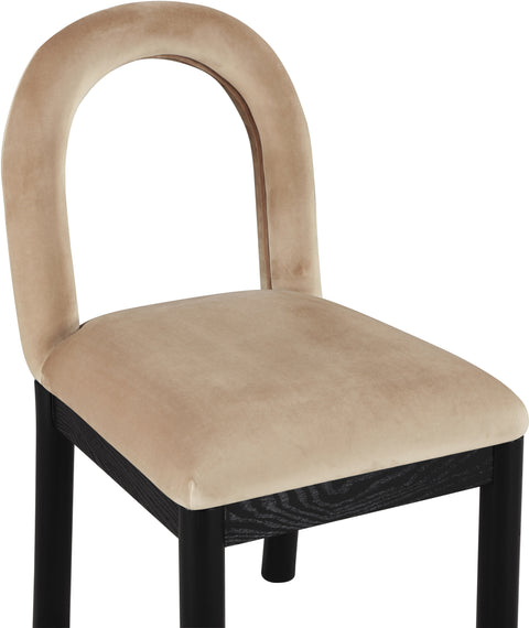 Greer Beige Velvet Upholstered Dining Chair , 1 Piece (Style 1)