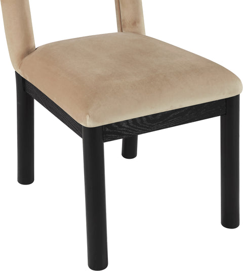 Greer Beige Velvet Upholstered Dining Chair , 1 Piece (Style 1)