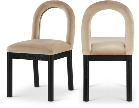 Greer Beige Velvet Upholstered Dining Chair , 1 Piece (Style 1)