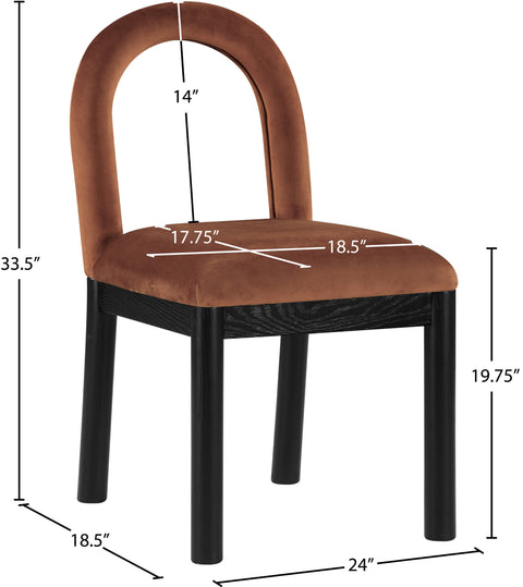 Greer Cognac Velvet Upholstered Dining Chair , 1 Piece (Style 2)