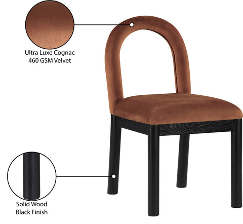 Greer Cognac Velvet Upholstered Dining Chair , 1 Piece (Style 2)