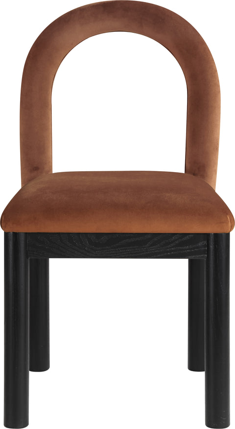 Greer Cognac Velvet Upholstered Dining Chair , 1 Piece (Style 2)