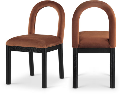 Greer Cognac Velvet Upholstered Dining Chair , 1 Piece (Style 2)