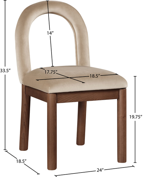 Greer Beige Velvet Upholstered Dining Chair , 1 Piece (Style 2)
