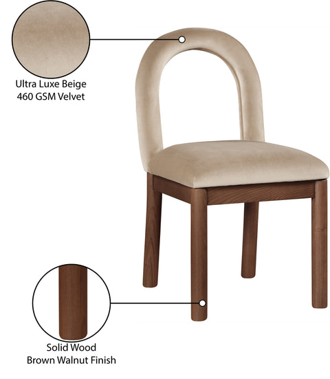 Greer Beige Velvet Upholstered Dining Chair , 1 Piece (Style 2)