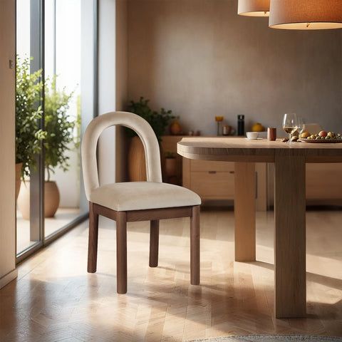 Greer Beige Velvet Upholstered Dining Chair , 1 Piece (Style 2)