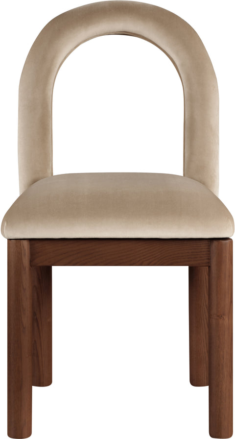 Greer Beige Velvet Upholstered Dining Chair , 1 Piece (Style 2)