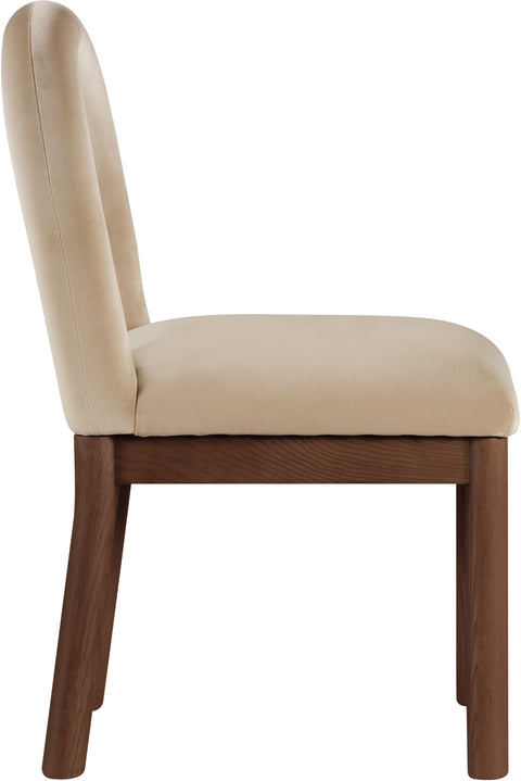 Greer Beige Velvet Upholstered Dining Chair , 1 Piece (Style 2)