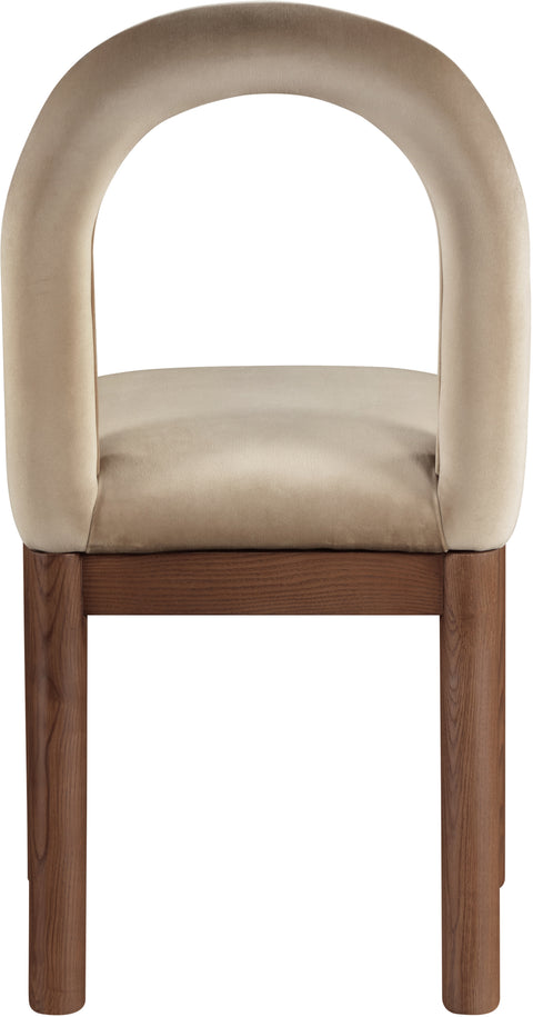 Greer Beige Velvet Upholstered Dining Chair , 1 Piece (Style 2)