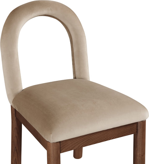 Greer Beige Velvet Upholstered Dining Chair , 1 Piece (Style 2)