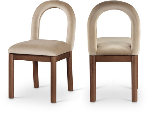 Greer Beige Velvet Upholstered Dining Chair , 1 Piece (Style 2)