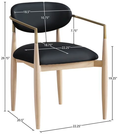 Harlow Black Vegan Leather Upholstered Dining Arm Chair , 2-Piece (Style 1)