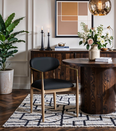 Harlow Black Vegan Leather Upholstered Dining Arm Chair , 2-Piece (Style 1)