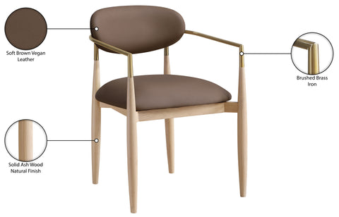 Harlow Brown Vegan Leather Upholstered Dining Arm Chair, 2-Piece