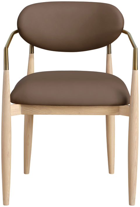 Harlow Brown Vegan Leather Upholstered Dining Arm Chair, 2-Piece