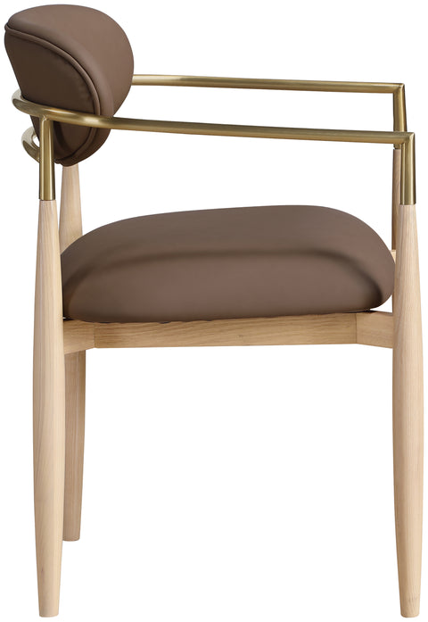 Harlow Brown Vegan Leather Upholstered Dining Arm Chair, 2-Piece
